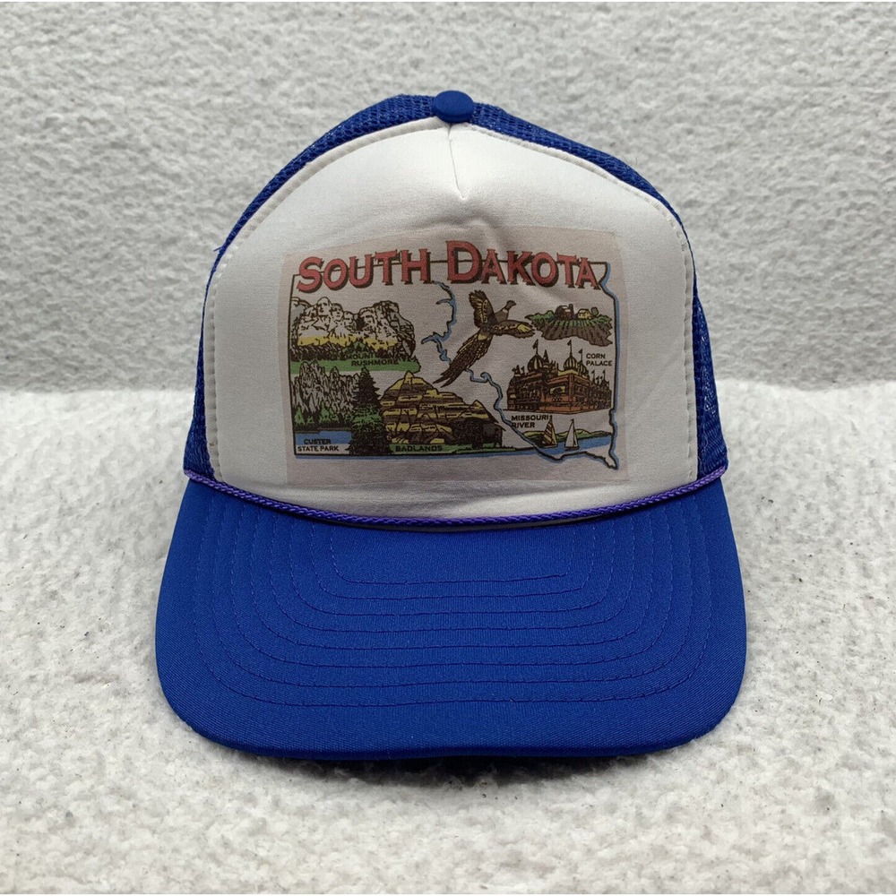 VTG Nissin South Dakota Snapback Trucker Hat Mens OSFM Foam Mesh Rope Blue White